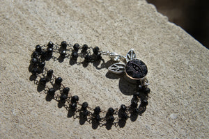 Flower Button Clasp Bracelet - Black