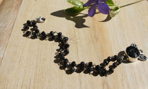 Flower Button Clasp Bracelet - Black