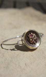 Flower Picture Button Bangle Bracelet