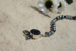 Flower Button Clasp Bracelet - Grey