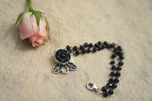 Flower Button Clasp Bracelet - Black