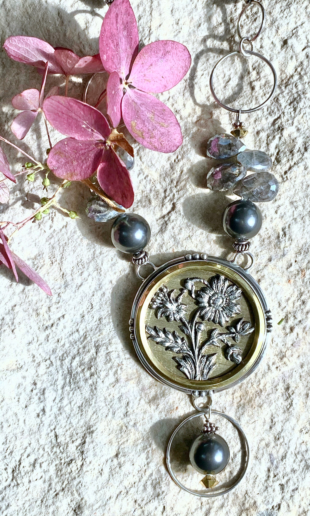 Labradorite and Flowers Necklace